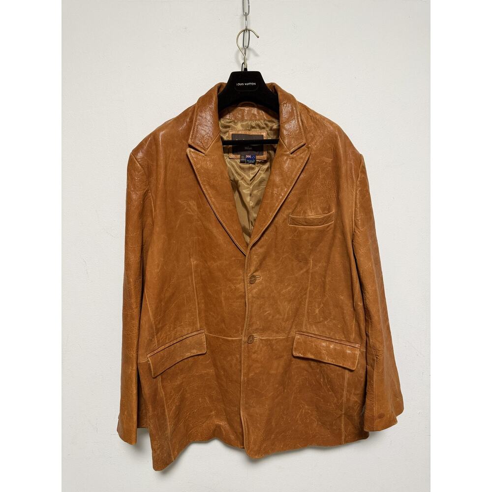 Sergio Beninni Jacket Mens 5XL Brown Lambskin Blazer Two Button Notch Lapel